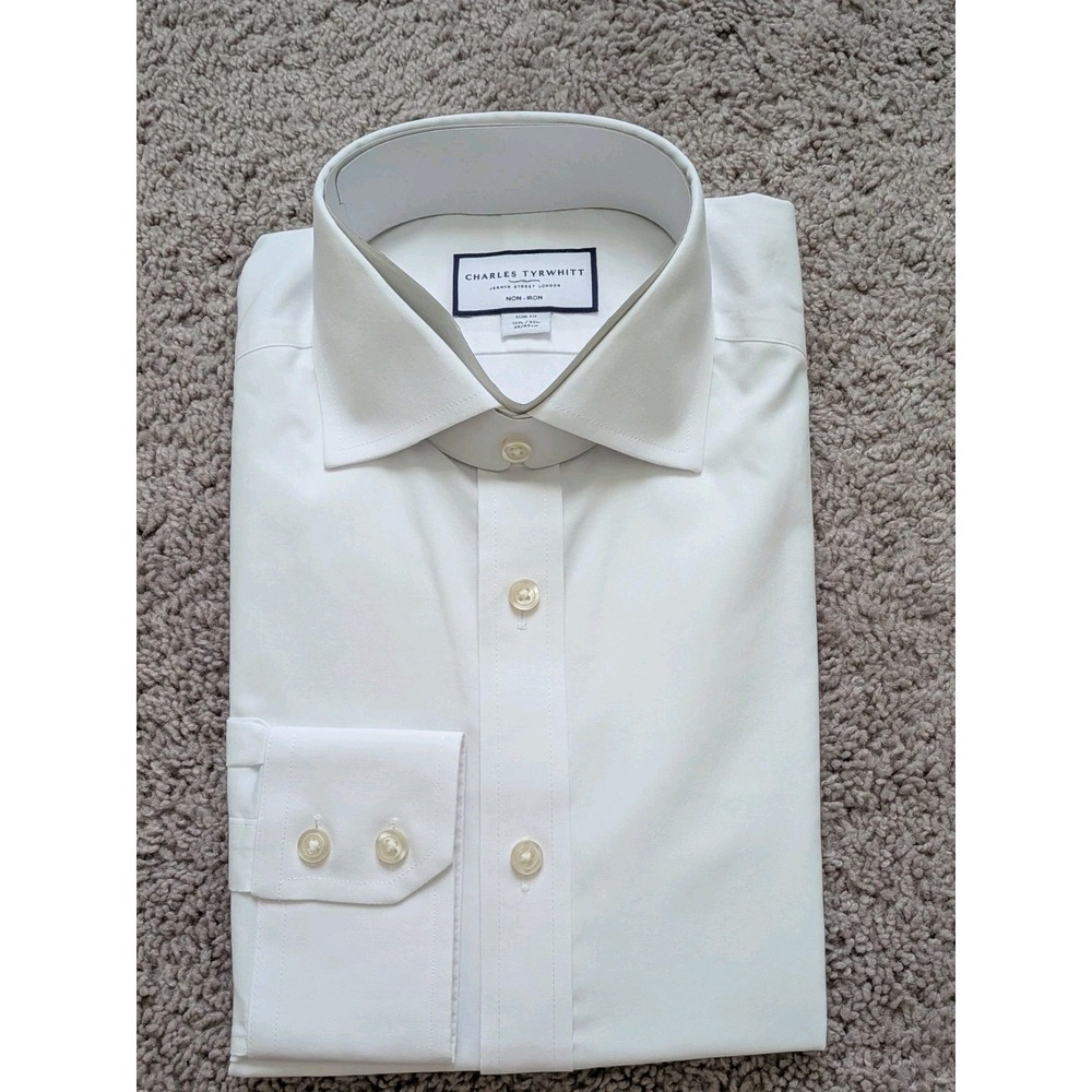 Charles Tyrwhitt Shirt 15.5/35 White Stretch Poplin Slim Fit Button Up NWT